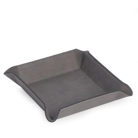 BEY BERK INTERNATIONAL Bey-Berk International UC100G Leatherette Square Valet Tray; Grey UC100G